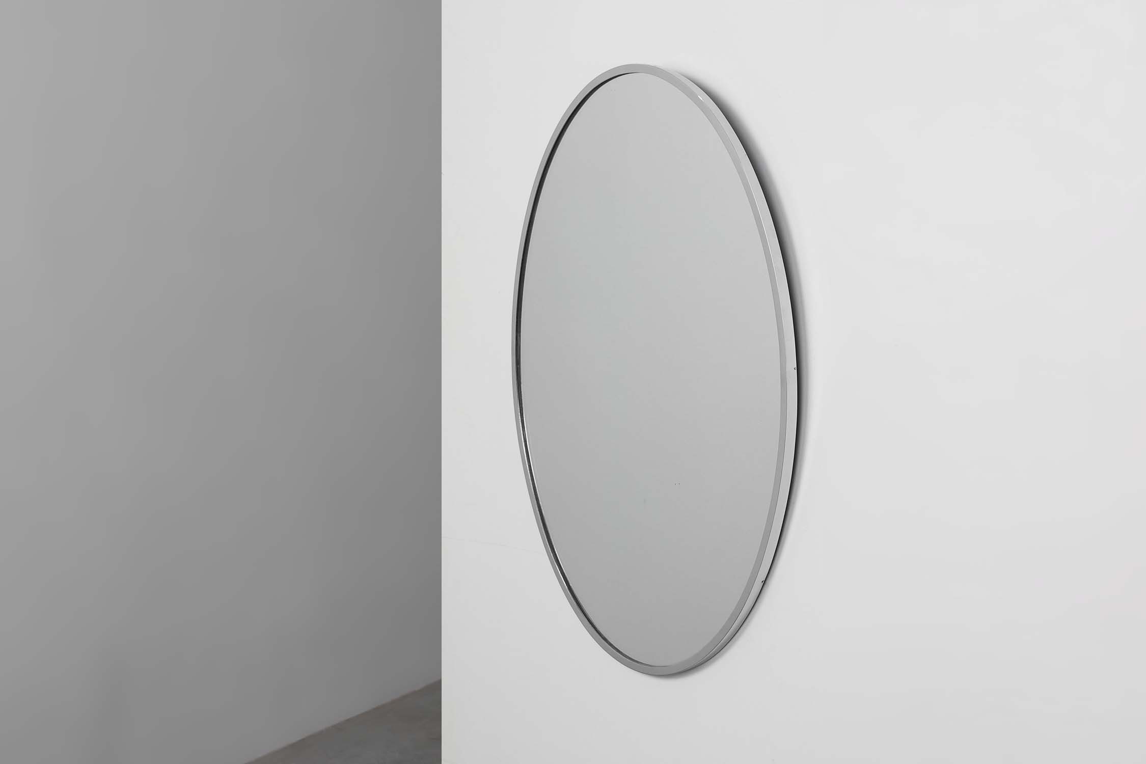 Art Deco Oval Nickel‑Plated Metal Mirror, Belgium, ca. 1925thumbnail